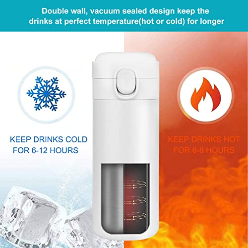 Image of YINJAM Insulated Travel Water Bottle Metal Coffee Cup Mug Stainless Steel Reusable Flask Tumbler for Men Women Gym Hiking Sports (White, 15 Oz)