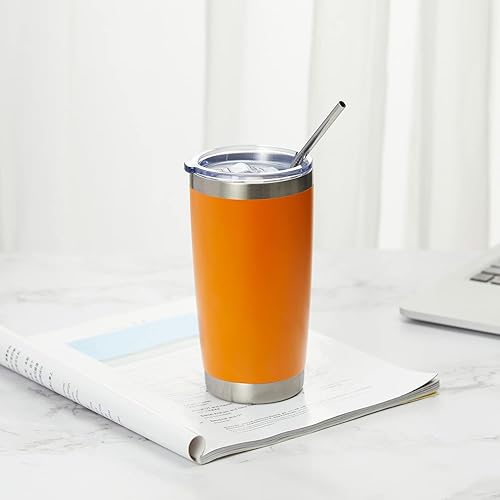 Miniatura 7 de COMOOO Vaso de 20 onzas a granel con aislamiento al vacío de doble pared a granel, vaso de acero inoxidable con tapa y pajita, taza de café con