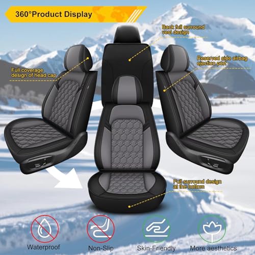 Image of Front Seat Covers for Subaru Forester 2007-2026 2027 Faux Leather | Waterproof Breathable Scratch Resistant 360 Wrap Airbag Compatible Easy Clean (2 Seats,Black & Grey)