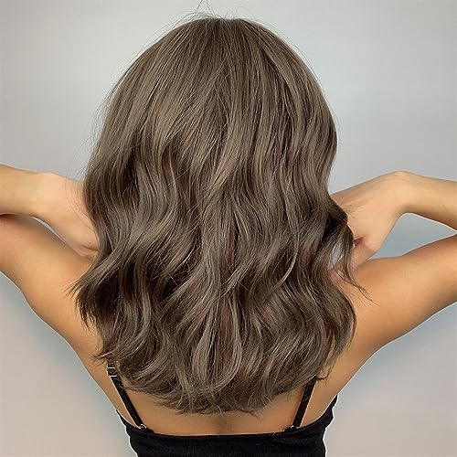 Perruque brune frange courte pour masquer la perte de cheveux afro - 4