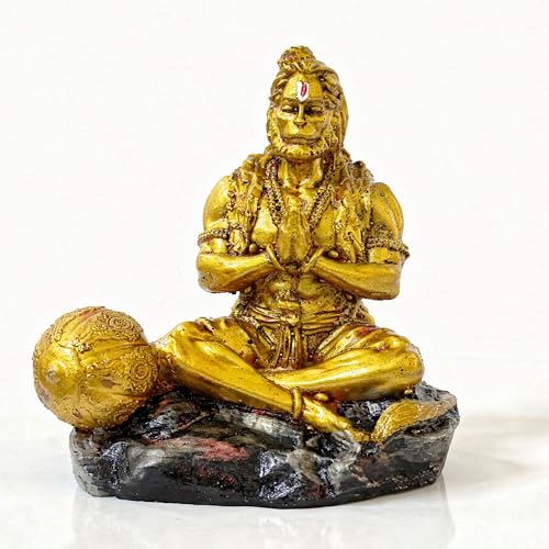 Image of Premium Hanuman Ji Resin Idol for Car Dashboard, Home Temple & Office Desk (8.5 x 8.5 x 6 cm) | Handcrafted Bajrangbali Murti Showpiece for Vastu & Protection
