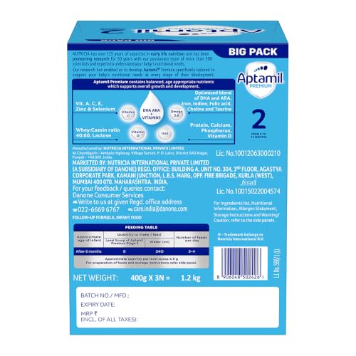 Image of Aptamil Premium Infant Formula for Babies - Stage 2 (6-12 Months) -With DHA ARA - 1.2 kg - Bag-In-Box Pack