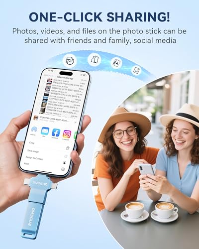 Image of MFi Certified Photo Stick USB Flash Drive for iPhone, 4 in 1 External Memory Thumb Drive for Picture Video Saver and Backup (Sky Blue, 256GB)