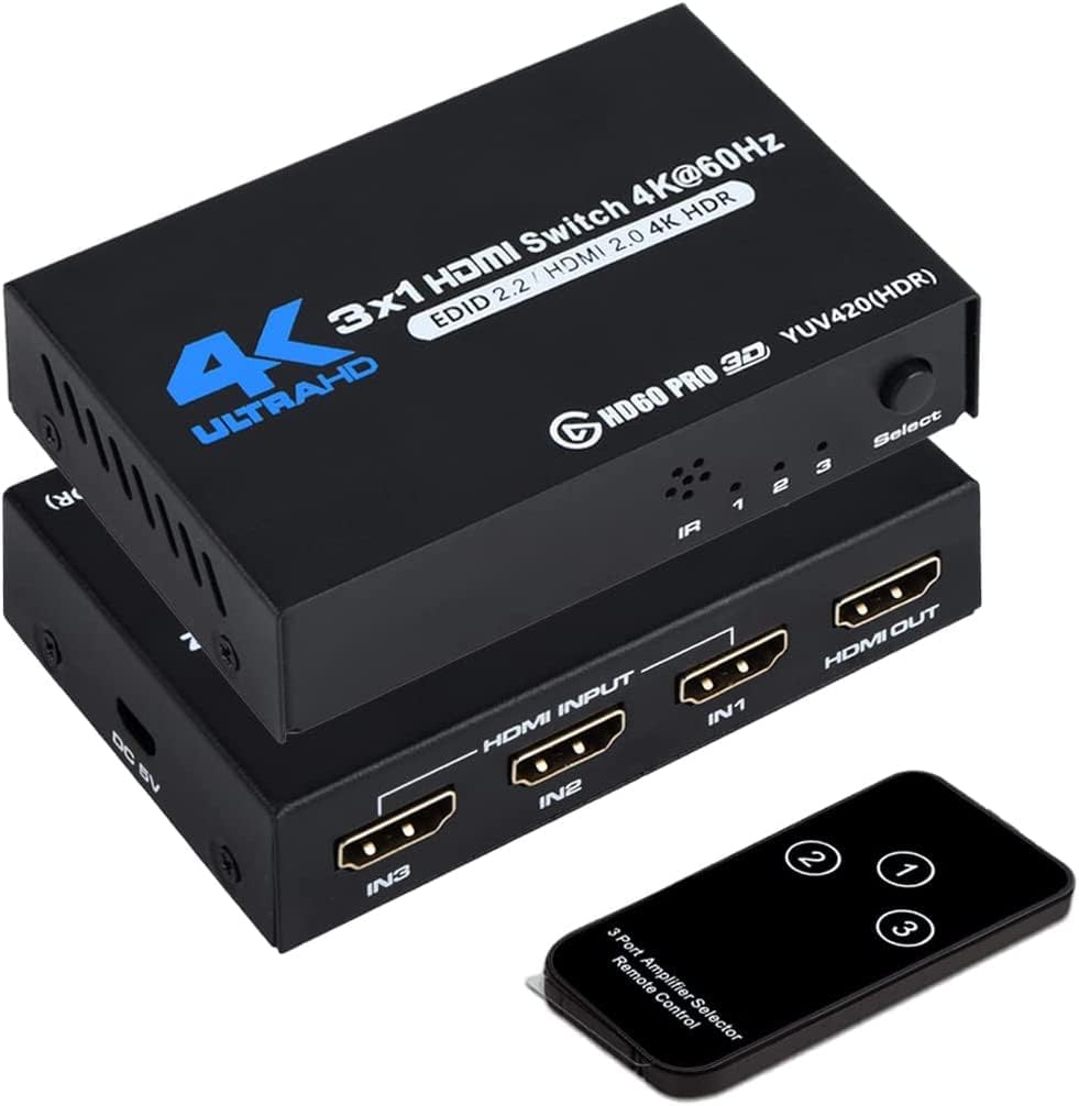 HDMI Switch 4K@60Hz, NEWCARE HDMI Switch with Remote Control, 3 Port HDMI Switcher Selector, Supports 4K, 3D, HDCP2.2, HDMI2.0, HDR, Auto for Fire Stick, HDTV, PS4/5, Game Consoles, PC