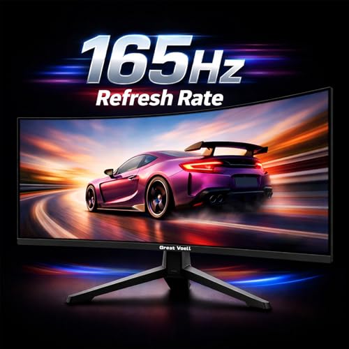 Image of Great voell 34-Inch Ultrawide Curved Monitor, WQHD 4K Display, 165Hz 21:9 Screen, AMD FreeSync, Eye-Care Tech, 4000:1 Deep Contrast, VESA Mountable,Panoramic for Office & Immersive Gaming