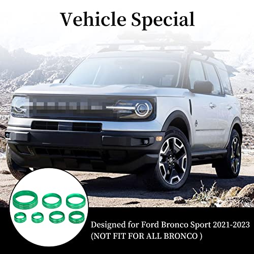For 2021-2022 Ford Bronco Sport Accessories Air Conditioner Ac Headlight Switch Knob 4Wd Wheel Drive Trailer Gear Shift Switch Knob Cover 7Pcs Green Aluminum Alloy(Don't For Bronco) #TOP2