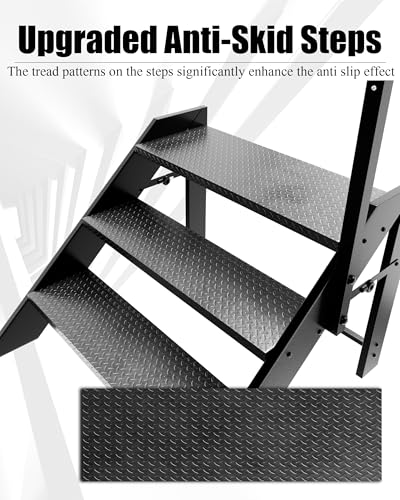 Image of 3 Step Stool Foldable,Step Ladder Folding,RV Steps with Height Adjustable Handrail and Non Slip Feets, Hot Tub Steps for Home, Travel Trailer, Camper, Mobile Home, Spa, and Porch