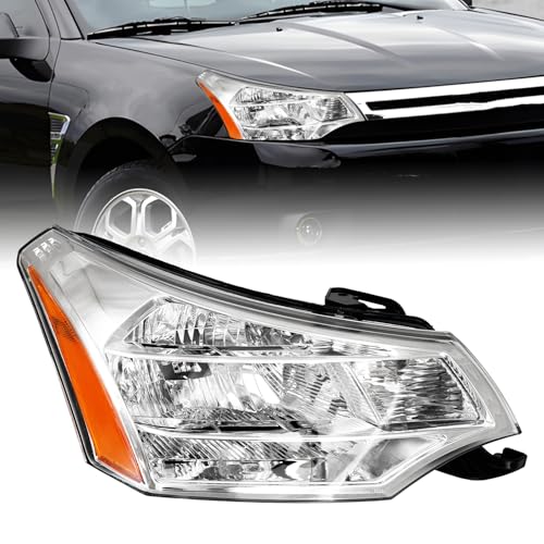 Rvplpr Headlight Assembly Compatible with 2008 2009 2010 2011 Focus S SE SES SEL Headlamp Chrome Housing OE Factory Replacement w/o Bulbs (Right Passenger Side)