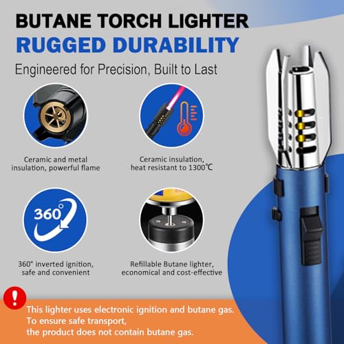 Torch Lighter - Powerful Adjustable Straight Flame Butane Lighter with Safety Lock & 360° Inverted Ignition, Outdoor Windproof Refillable for BBQ, Camping, Cigar, Adventure (Black) - Image 4