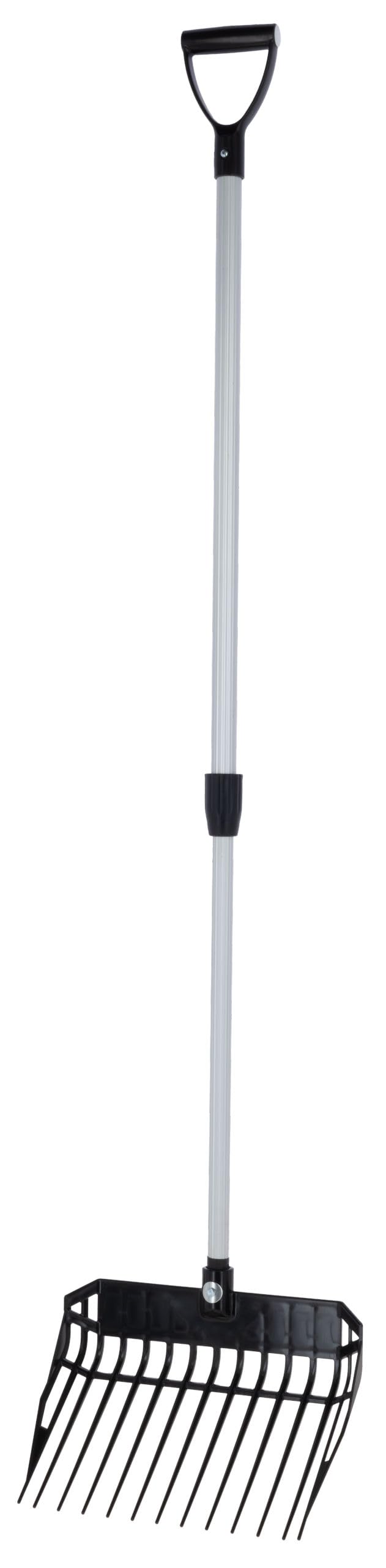Kerbl Dunggabel für Strohpellets, Gabel, Werkzeug, schwarz, mit Aluminium-Teleskopstiel und D-Griff, Länge verstellbar 120cm - 185cm, 3232485