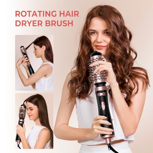 3-in-1 Hair Dryer Brush, Rotating Round Hot Air Spin Brush Set with 2 Brushes (2\" & 1.5\"), Negative Ionic Blow Volumizer, 2 Detachable Auto-Rotating Curling Brush,Dry as You Style,Black & Gold