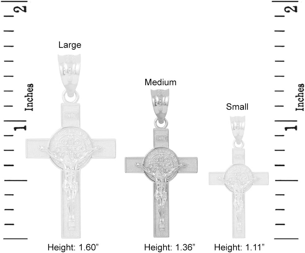 Solid 925 Sterling Silver St. Benedict Crucifix Cross Pendant Necklace (1.30") - Image 4
