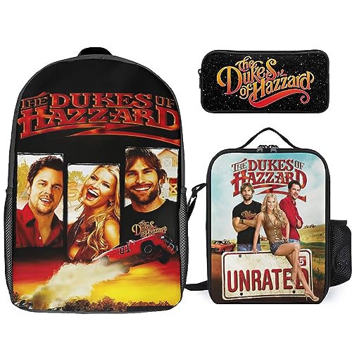 The Action Dukes Comedy Of TV Hazzard The Action Dukes Comedy Backpack Set 3 Pieces Multifunctional Unisex Book Bags for Men Classic Funny Daypacks-Traveling Camping
