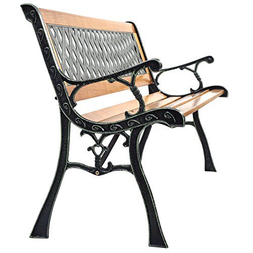 50'' Patio Park Garden Bench, Weather Proof Porch Path Chair, 470 Lbs Bearing Capacity Outdoor Furniture With Wood Frame, Rugged Durable Cast Iron Structure #TOP3