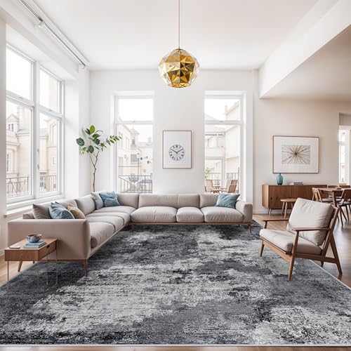 Abstract Modern Washable Rug 9x12: Non-Slip Low Pile Rug