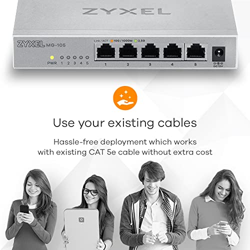 Image of Zyxel 5-Port 100M /1G /2.5G Ethernet (RJ-45) Multi-Gigabit Unmanaged Switch | Plug and Play | Fanless Quiet | Desktop and Wall Mount | Auto MDI /MDIXSupport | Gaming (MG-105)