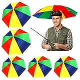 5 Stück Regenbogen Schirmhut Regenschirm Hut, Faltbarer Kopf Regenschirm, Kreativer Sonnenschirm Hut für Erwachsene und Kinder, Ideal für Karneval, Golf, Angeln, Radfahren und Strand
