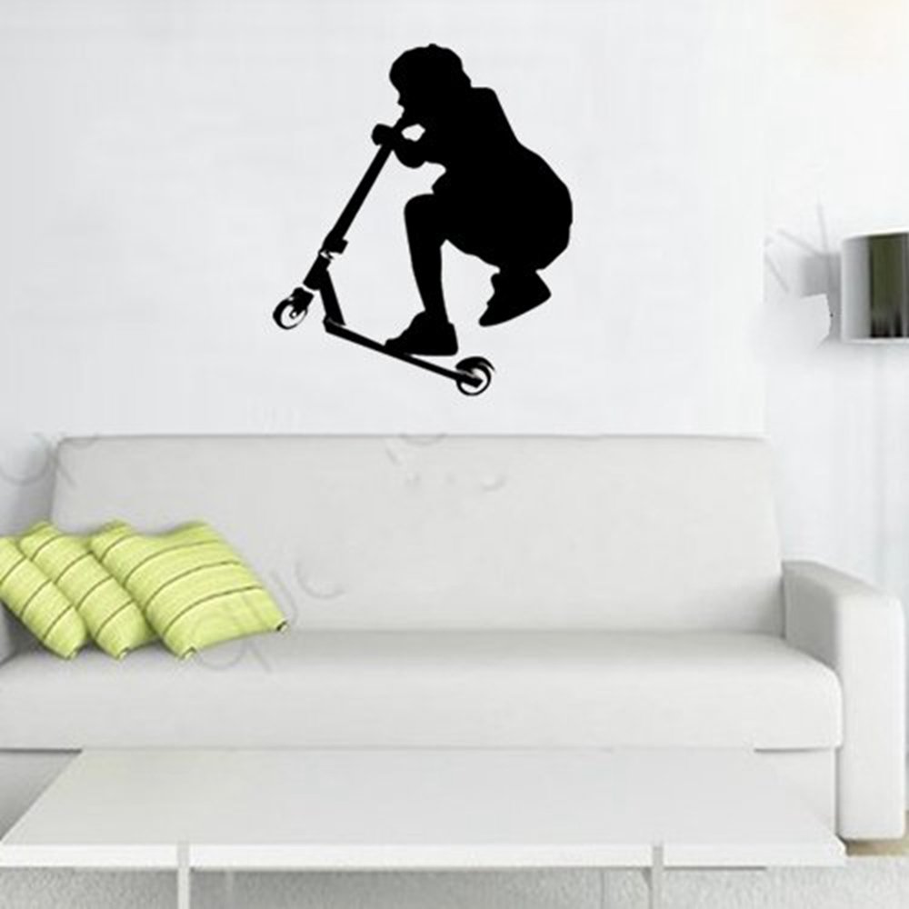 Newsee Removable Wall Decals - Cool Stunt Scooter Design, DIY Vinyl Stickers For Boys Room, Bedroom, Or Home Decor