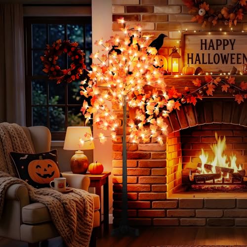 OUSHENG 6FT Artificial Lighted Maple Tree, 120 LED, Prelit Fall Decor - image 7