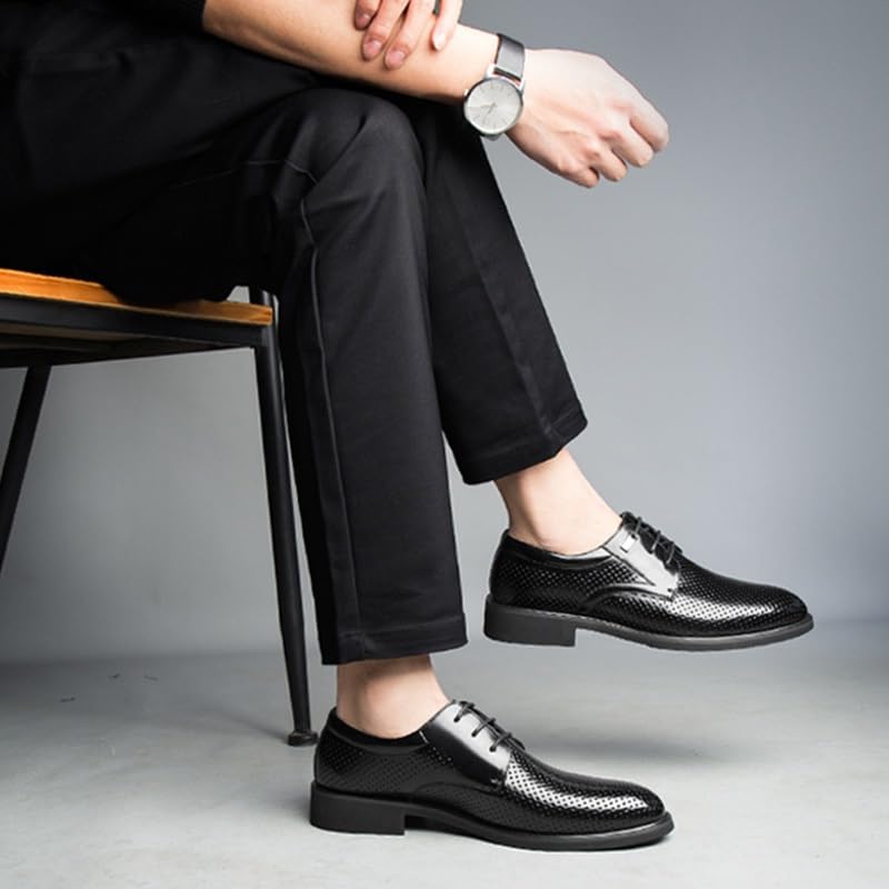 Men's Patent Leather Dress Shoes Perforated Pointed Toe Casual Oxford Tuxedo Shoes Lace-up Shoes Business Formal Suit Shoes Office Shoes(8)2