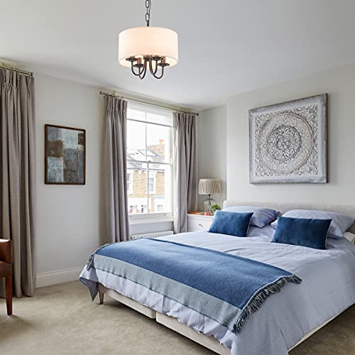 Viluxy Pendant Light Fixture Off-White Fabric Drum Shade Modern Chandelier Black Finish For Bedroom, Dining Room, Corridor, Living Room 4-Light #TOP7