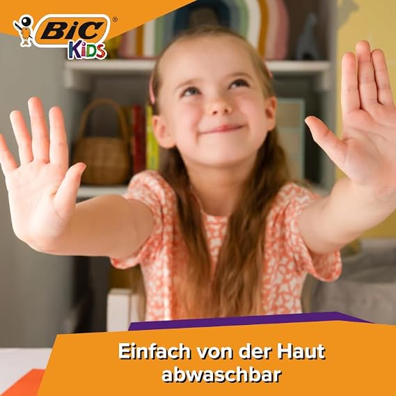 BIC Kids Kid Couleur Ultra Yıkanabilir Keçeli Boya Kalemi 24 Renk, Kolayca Çoğu Kumaştan Çıkar, Su Bazlı Keçeli Kalem
