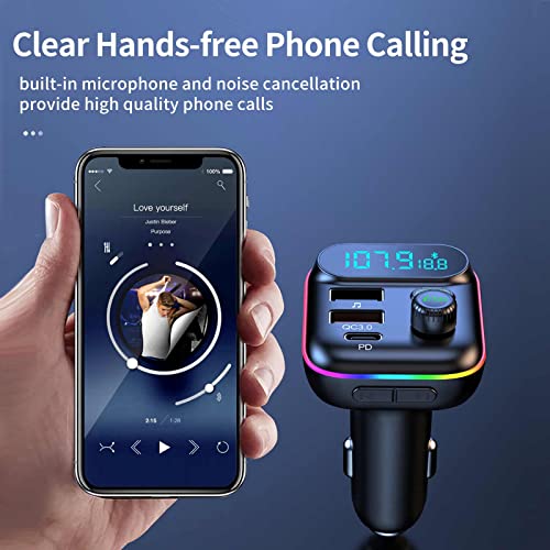 Bluetooth Adapter For Car, Wireless Fm Radio Transmitter, Wireless Bluetooth 5.0, Mp3 Music Player, Qc3.0 + Pd 20W Usb Car Charger, 7 Colors Led Backlit #TOP4