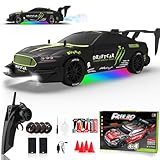 EversaleT RC Drift Car 1/16 Scale 2.4Ghz 4WD Remote Control Car With Spray & Led Lights, 30+KM/H High Speed RC Drag Car, Racing Sport Toy Cars for Adults Boys Girls Kids Gift 2Pcs Rechargeable Battery
