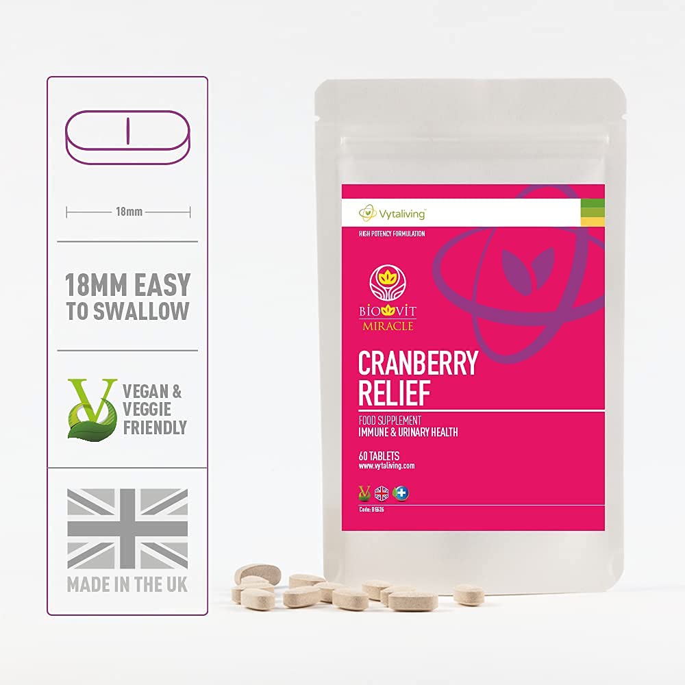 VYTALIVING Biovit Cranberry Relief Tablets - Urinary Tract Infection Treatment - Cranberry Supplement - Immunity Booster | 60 Tablets