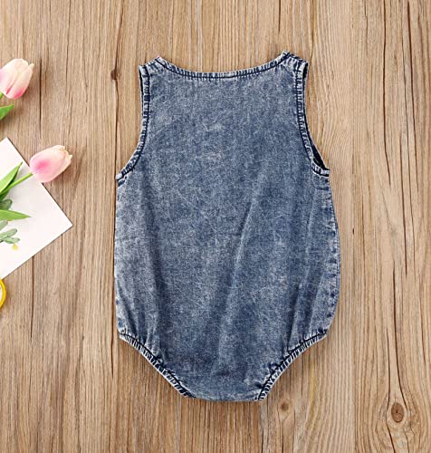Mainesaka Baby Boys Girls Western Denim Bodysuit Sleeveless Button Front Denim Bodysuit With Pocket Summer Jeans Romper Clothes (Dark Blue, 9-12 Months) #TOP2