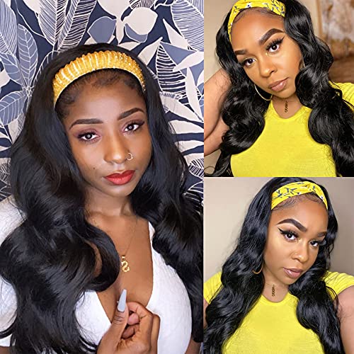 Body Wave Headband Wig for Black Women None Lace Front Synthetic Wigs Natural Color Not Human Hair Long Curly Wave Machine Made Wigs