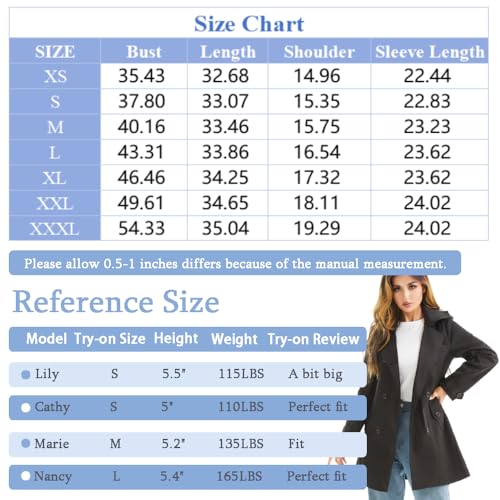 Farvalue Women'S Waterproof Trench Coat Double Breasted Windbreaker Classic Belted Lapel Overcoat With Removable Hood Black Medium thumb #6