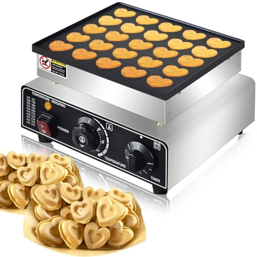 Mini Dutch Pancake Maker， Heart-Shaped Dutch Pancake Machine,25PCs 950W Mini Pancake Maker, 110V Proffertjes Muffin Waffle Maker for Kitchen Bakery Snack Bar