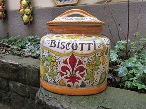 Pot à biscuits en céramique de Toscane fait main avec fleur de lys élégante