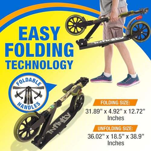 Image of SereneLife Two Wheel Scooter for Teens, Smooth Gliding Kick Scooter for Adults w /Adjustable Height for Ages 8+, Portable All Terrain Scooter w /Carry Straps, Easy to Fold