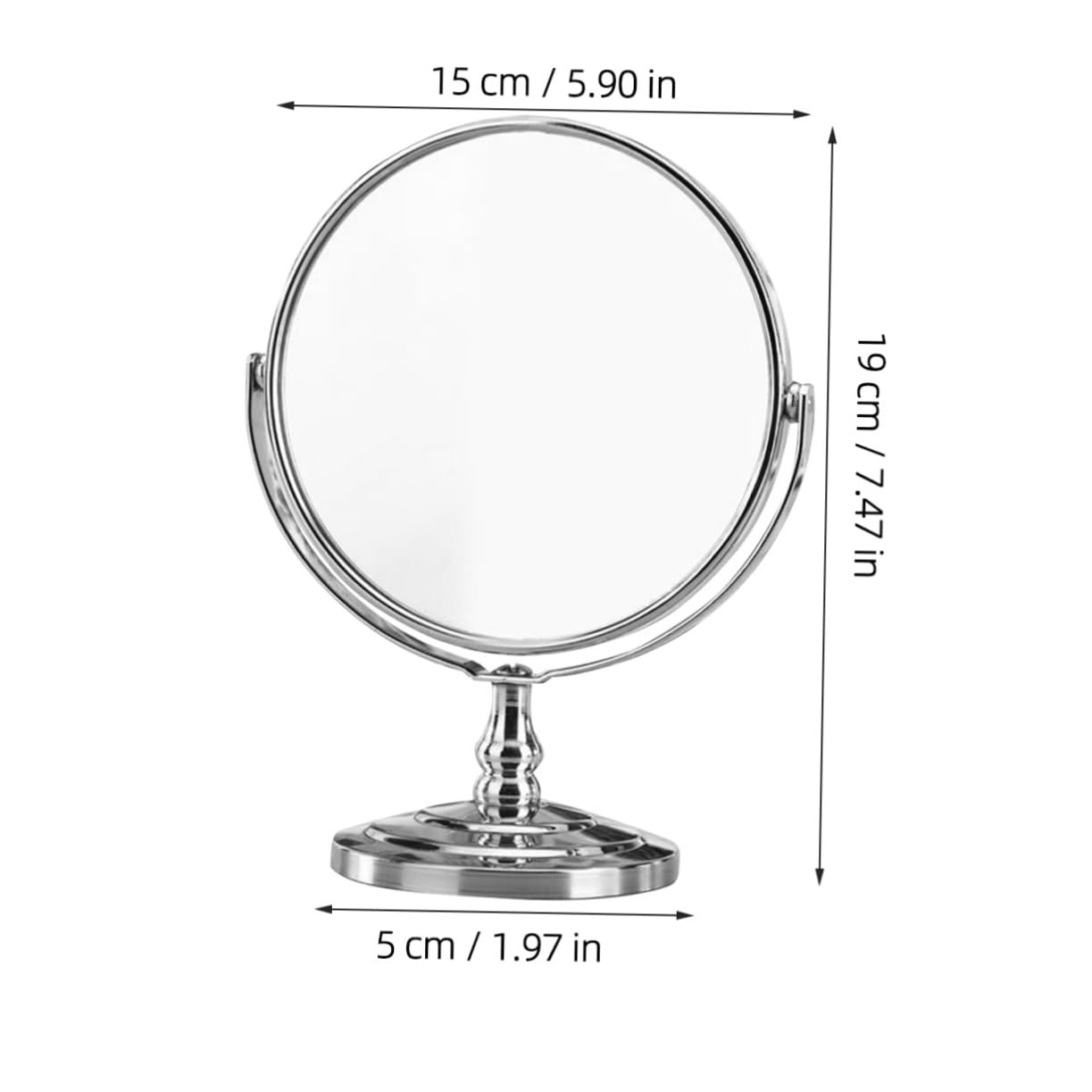 Doppelseitiger Vergrößerungs Schminkspiegel Schwenkbar für Tisch und Stand | Silber, Metall und Glas, Klare Sicht, Praktisch für Rasur und Make Up Am Schreibtisch