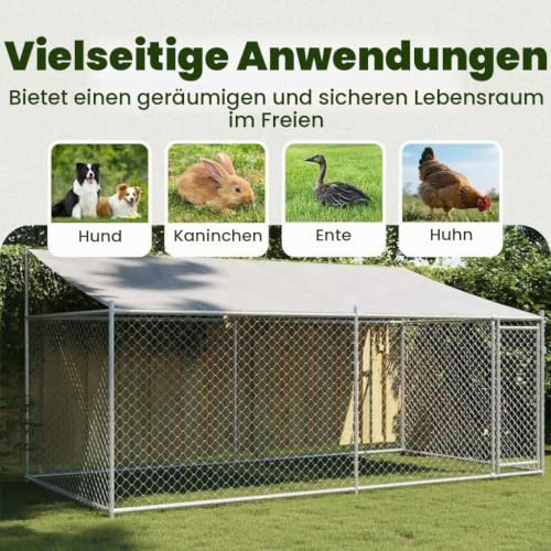 vidaXL Hundezwinger mit Dach und Tür Grau 4x2x2 m Verzinkter Stahl