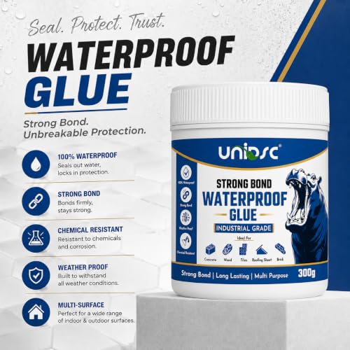 Image of UNIDSC Strong Bond Transparent Waterproof Glue with Brush | Self-Leveling Formula | Dries Crystal Clear with Brush-Mark-Free Glossy Finish | Sealant for Roof, Wall Cracks, Bathroom & Tiles 300 GM
