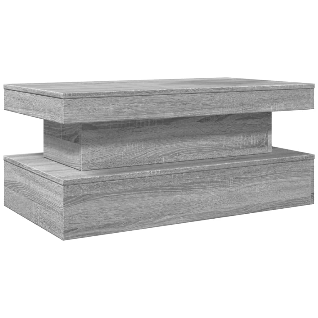 vidaXL Coffee Table with LED Lights Grey Sonoma 90x50x40 cm — image 1