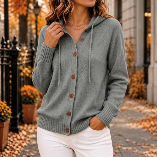 Women's Hooded Sweatshirt Button Down Knit Cardigan Long Sleeve Sweater - image 3