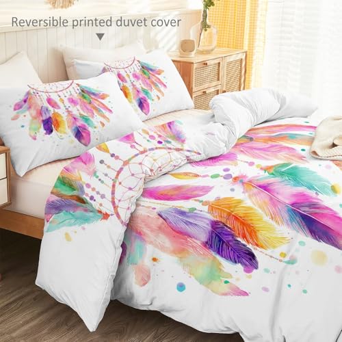 Parure de lit microfibre douce rose imprimé plumes avec fermeture éclair - 6