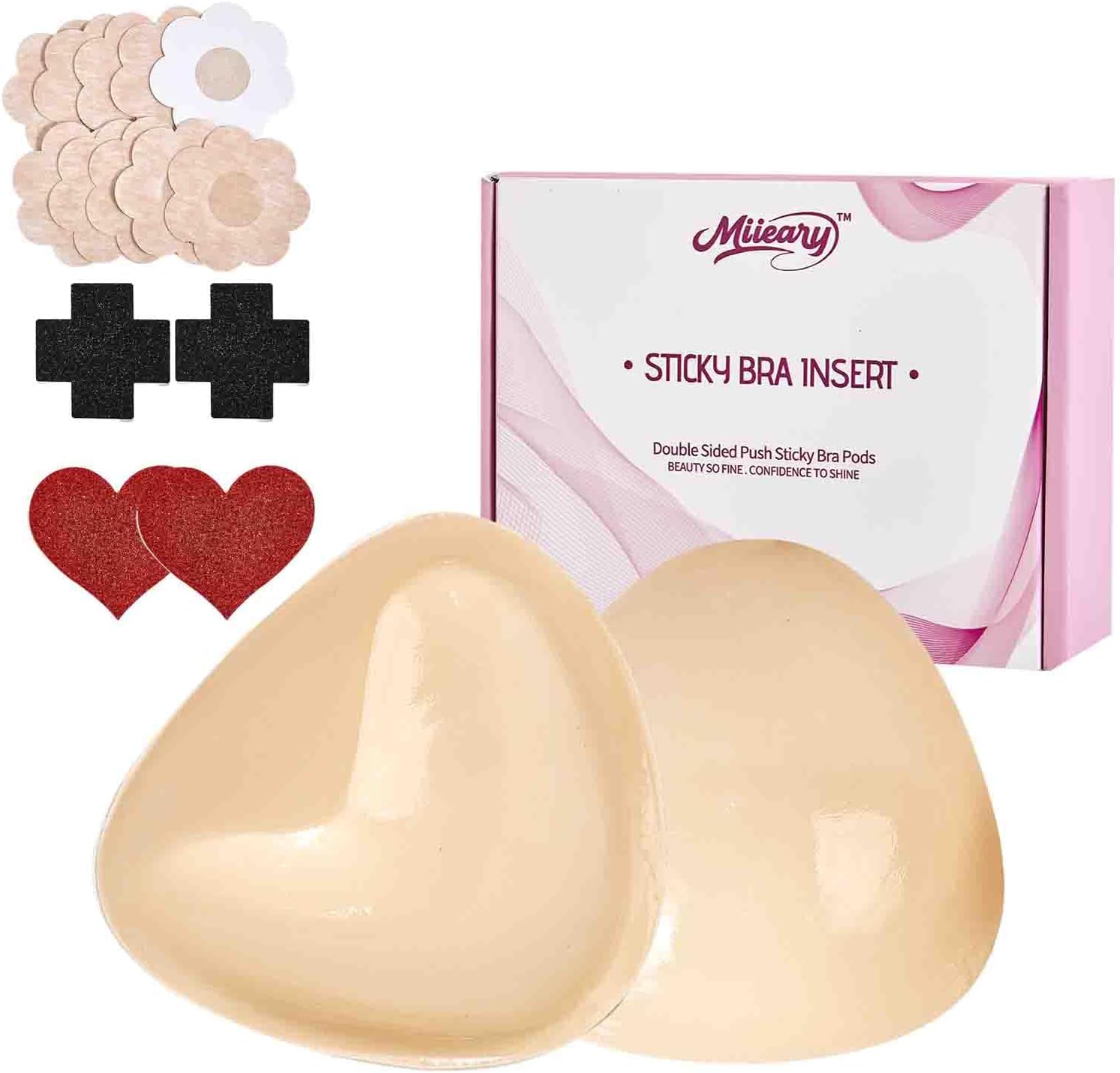 Double Sided Sticky Bra, Invisible Push-Up Bra with Removable Pads, Reusable Strapless for Bikini, Sports