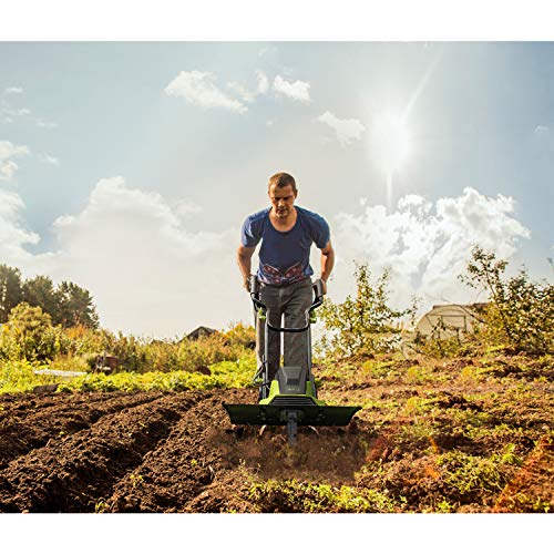 REYLEO 13.5 AMP Powerful Corded Tiller, 18\" Electric Tiller Cultivator, Adjustable Tilling Width(18\"/12.5\"), 8\" Working Depth, Removable Blades, Foldable Handle, One-Key Transport Wheel-RT02A