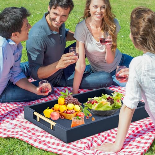 Navy Blue Faux Leather Serving Coffee Tray with Gold Handles  
Rectangle Decorative Trays for Home Decor Large Ottoman Tray for Living Room  
Large Navy Blue Faux Leather Ottoman Tray with Gold Handles for Living Room Decor