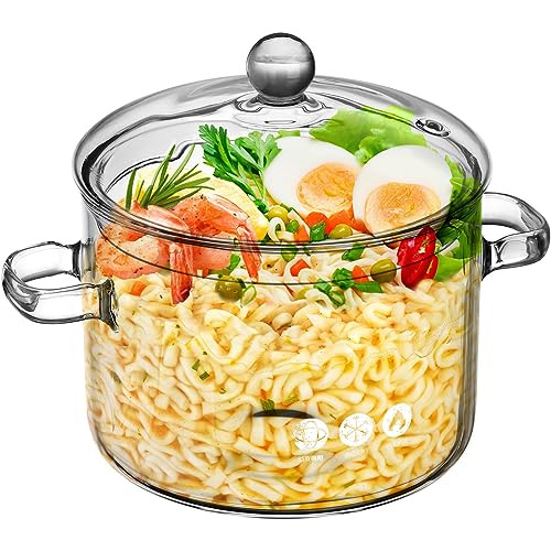 GANAZONO Olla de Cristal para Sopa, Olla de Sopa de Vidrio para Placa de Inducción, Olla Multifuncional de Vidrio Transparente de con Tapa para Ensalada, Sopa de Pasta y Leche