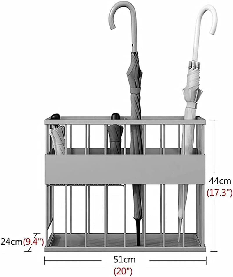 Racks Large Hallway Umbrella Holder with 2 Pole Slots,Modern Iron with Removable Drip Tray,for Indoor Corridor and Home Office (Color : White)