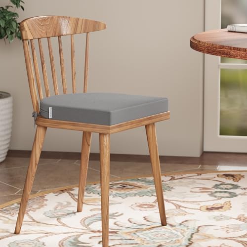 PRIMEPATIO Stuhlkissen 40x40x5cm (2er-Set) Hellgrau - Hochdichter Schaumstoff Indoor/Outdoor für Küche, Esszimmer, Garten - Mit Fixierbändern & Waschbarem Bezug