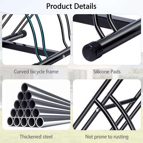 NiQinWuKin Bike Rack – Dual Bicycle Stand for Mountain, Road Bikes – Two Bike Parking Garage Storage Rack for Indoor and Outdoor Steel Bicycle Storage Tire Rack - Thumbnail 6