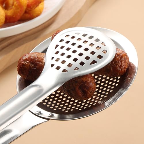 Skimmer Slotted Spoon – 2 in 1 Stainless Steel Strainer Spoons | Spider Strainer For Cooking | Metal Tong Skimmer Ladle, Fry Oil Mesh Spoon Colander, Comfort Grip Ladle for Cooking, Frying - immagine 5