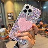 TONZISAN Case for iPhone 13 Case Glitter Bling for Women Girls Sparkle Cover, with Love Kickstand Holder Protective Gel Case 6.1 inch (Pink)